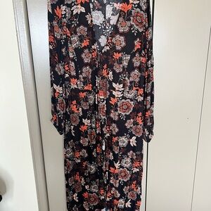 Forever 21 Black Maxi Dress with Coral and Cream Floral Print